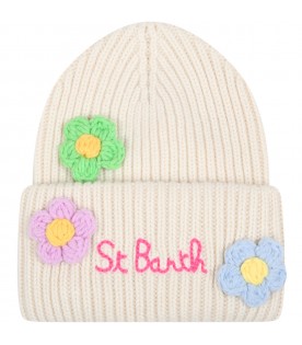Ivory hat for girl with daisies and logo