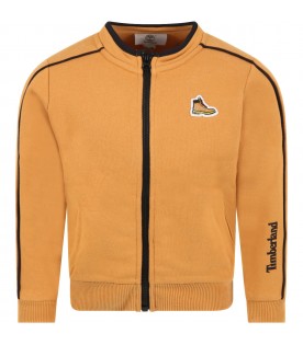 Orange sweatshirt for boy with logo patch