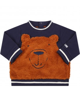 Blue sweatshirt for baby boy with brown bear