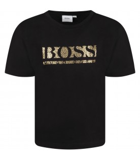 Black T-shirt for boy with golden logo