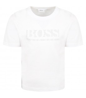 White T-shirt for boy with silver logo