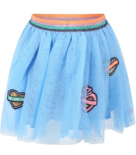 Light-blue skirt for baby girl with patches