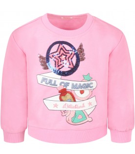 Pink sweatshirt for girl with logo and rhinestones