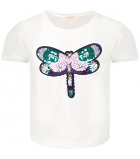 Ivory T-shirt for girl with dragonfly