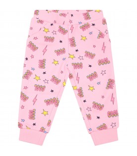Pink sweatpants for baby girl with lightning bolts and stars
