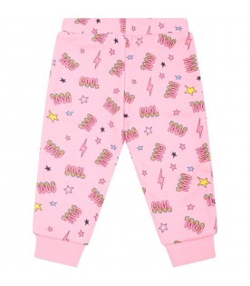 Pink sweatpants for baby girl with lightning bolts and stars