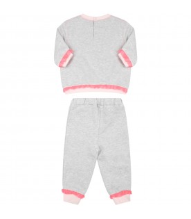Gray suit for baby girl with unicorns
