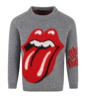 Gray sweater for kids with The Rolling Stones tongue