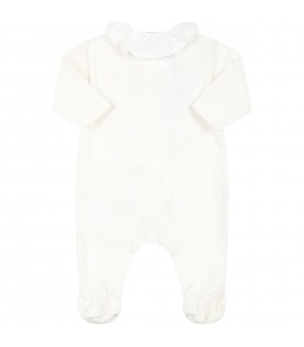 Ivory jumpsuit for baby girl with golden logo
