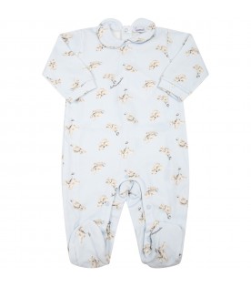 Light blue babygrow for baby boy with dogs