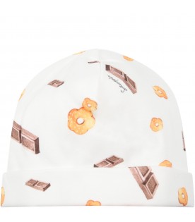 White hat for baby girl with prints