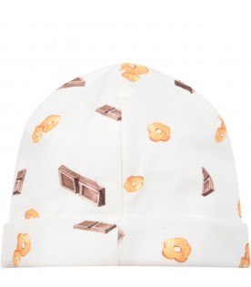 White hat for baby girl with prints