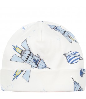 White hat for baby boy with rockets