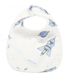 White bib for baby boy with rockets