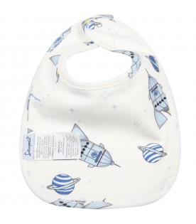 White bib for baby boy with rockets