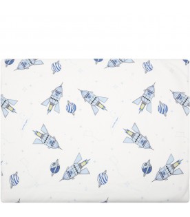 White blanket for baby boy with rockets