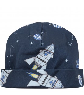Cappello blu per neonato con razzi