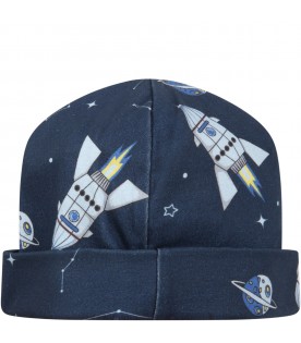Cappello blu per neonato con razzi
