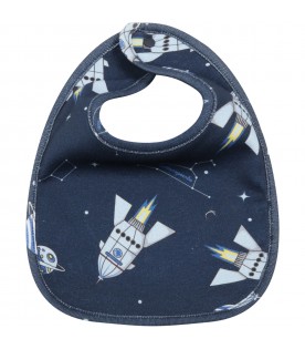 Bavaglino blu per neonato con razzi