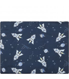 Blue blanket for baby boy with rockets