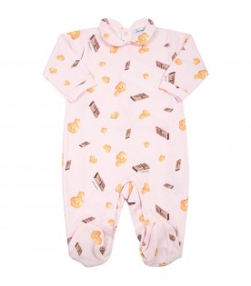 Pink babygrow for baby girl with prints