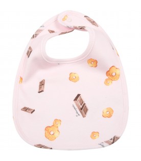 Pink bib for girl with prints