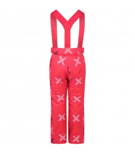 Fuchsia overalls for girl with logos