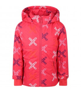 Fuchsia jacket for girl with logos
