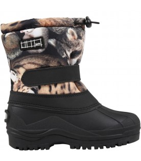 Black ski boots for kids with animals