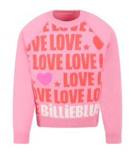 Fuchsia sweater for girl with logo