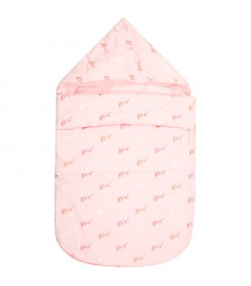 Pink sleeping bag for baby girl with all-over logo