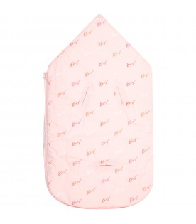 Pink sleeping bag for baby girl with all-over logo
