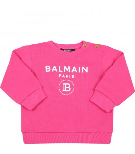 Fuchsia sweatshirt for baby girl with logos
