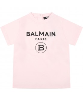 Pink t-shirt for baby girl with logos