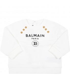 White sweatshirt for baby girl with logo