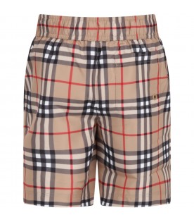 Beige boxer for boy with iconic vintage check