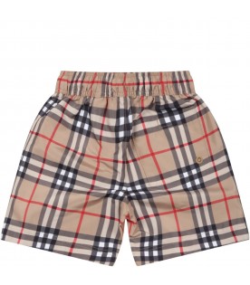 Beige boxer for baby boy with iconic check