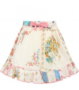 Ivory skirt for girl with floral print