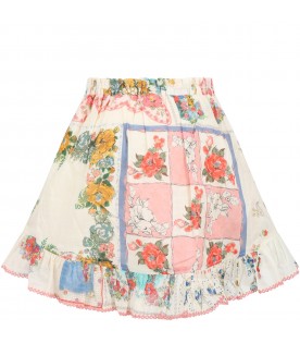 Ivory skirt for girl with floral print