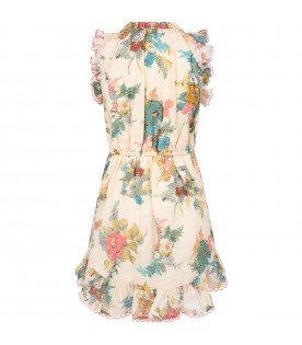 Beige dress for girl with floral print