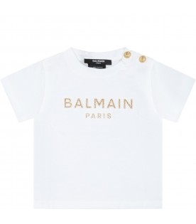 White T-shirt for kids with golden logo