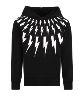 Black sweatshirt for boy with iconic white lightning bolts