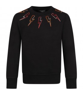 Black sweatshirt for boy with white lightning bolts