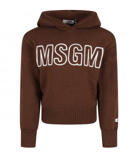 Brown sweatshirt for kids with white logo