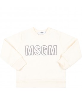 Ivory sweatshirt for babykids with gray logo