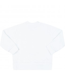 White sweatshirt for baby boy with black logo