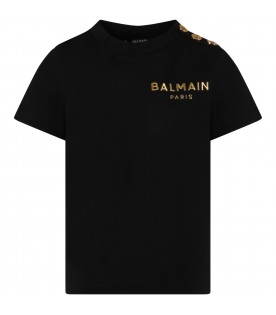 Black T-shirt for kids with golden logo