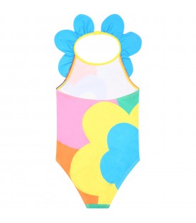 Multicolor swimsuit for girl with flower