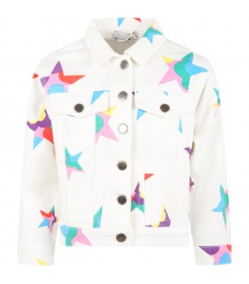 White jacket for girl with colorful stars