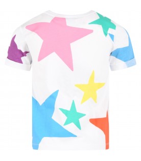White T-shirt for girl with all-over stars